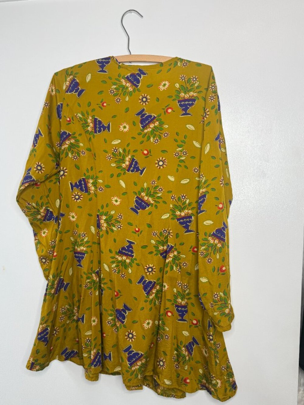 Vintage Y2K Esprit Floral Midi Dress A-line Mustard Long Sleeve Size 9/10 Medium - Picture 4 of 4